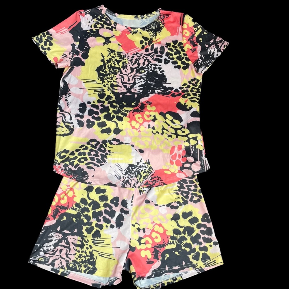 2 piece lounge short set, 100% polyester